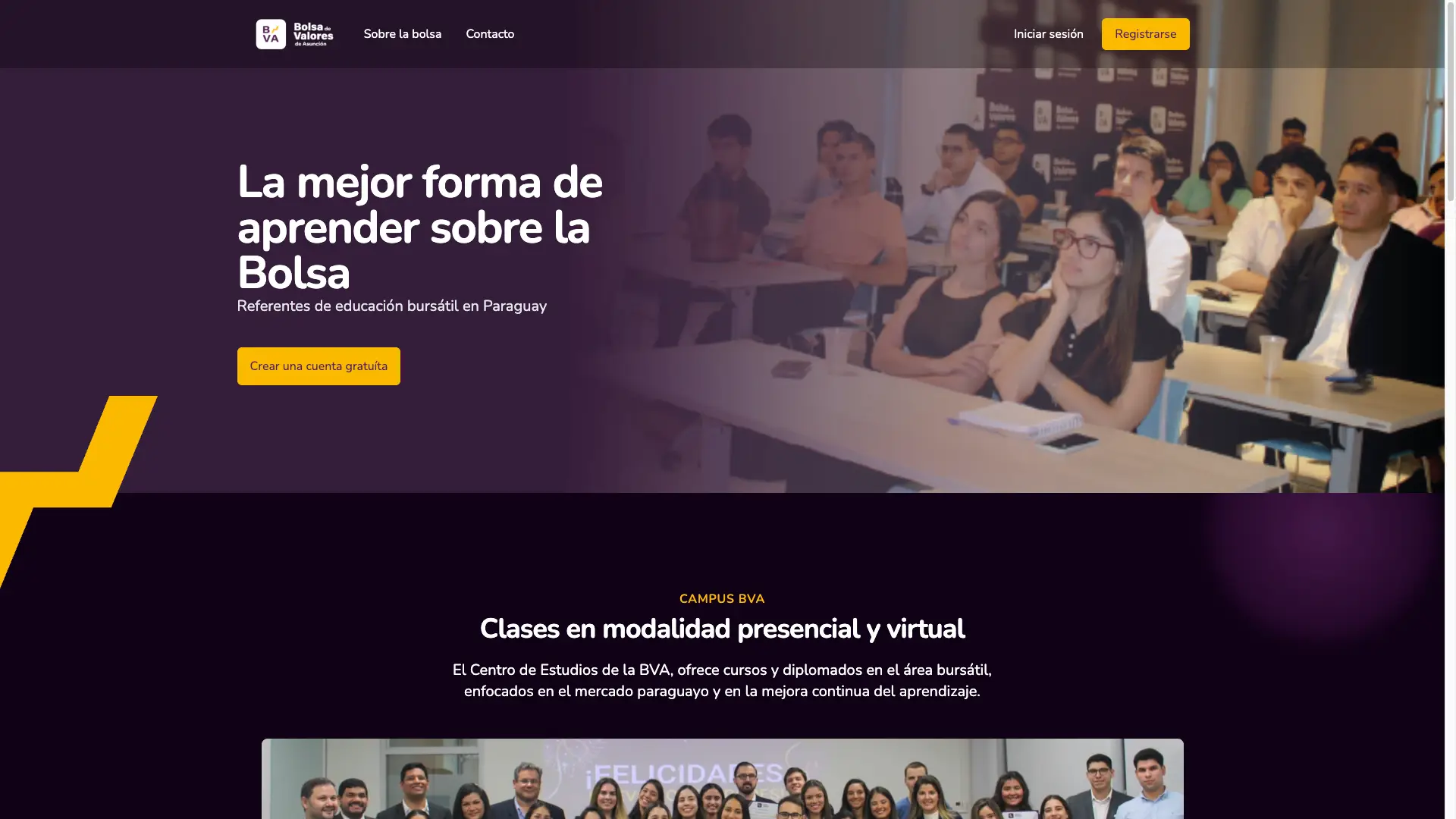 Vista del campus virtual desarrollado a medida para la Bolsa de Valores, integrado con Moodle, pagos en línea y ERP Odoo