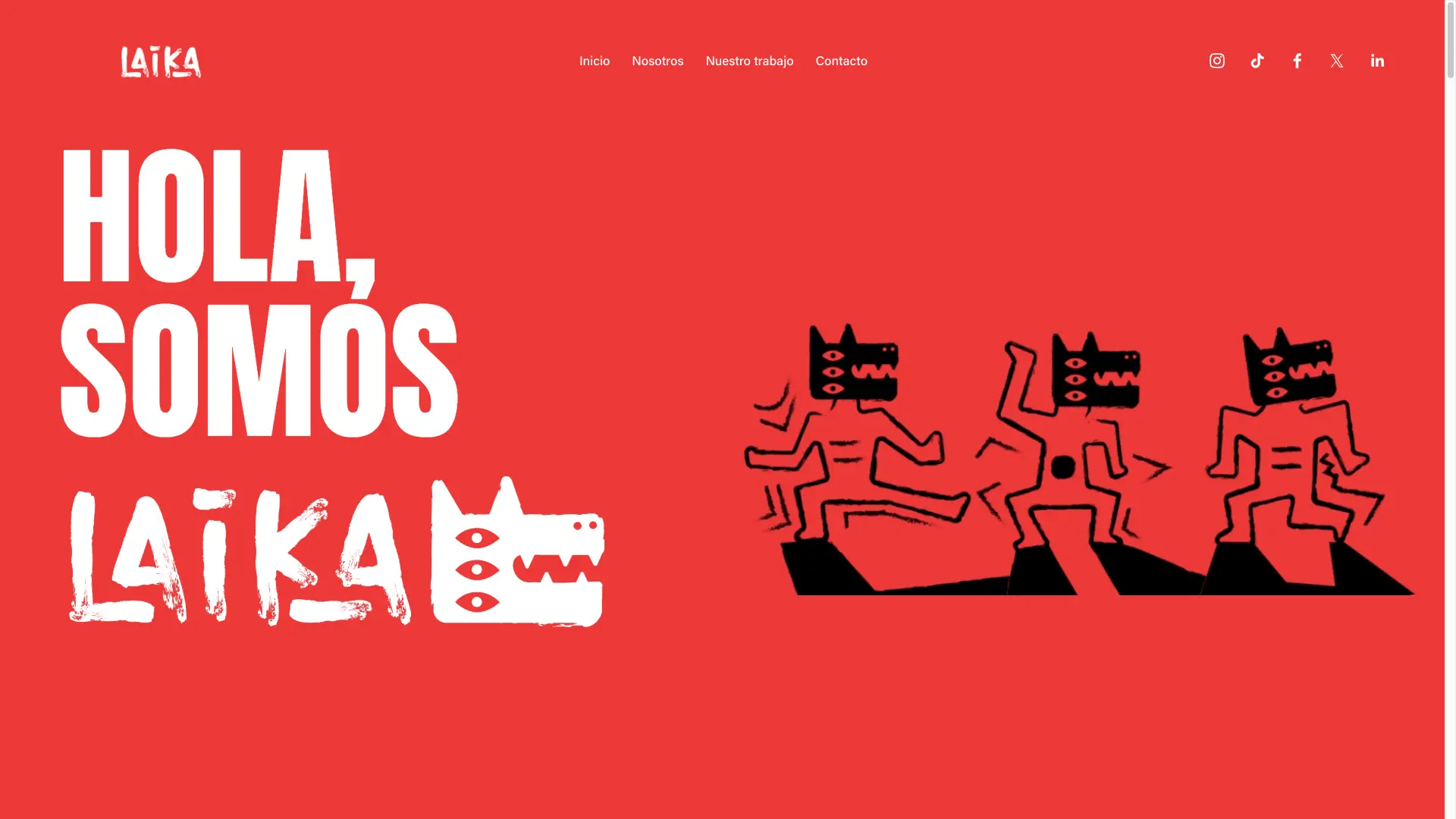 Vista del sitio web institucional de Laika diseñado en Squarespace con enfoque en creatividad y diseño web personalizado